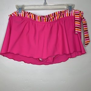 ISAAC MIZRAHI Swimsuit Bottom Hot Pink Fashion Barbiecore Striped Sash Medium